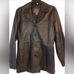 VTG 90s Black Leather Jacket Casual Dress Coat John Paul Richard Women’s Sz 10